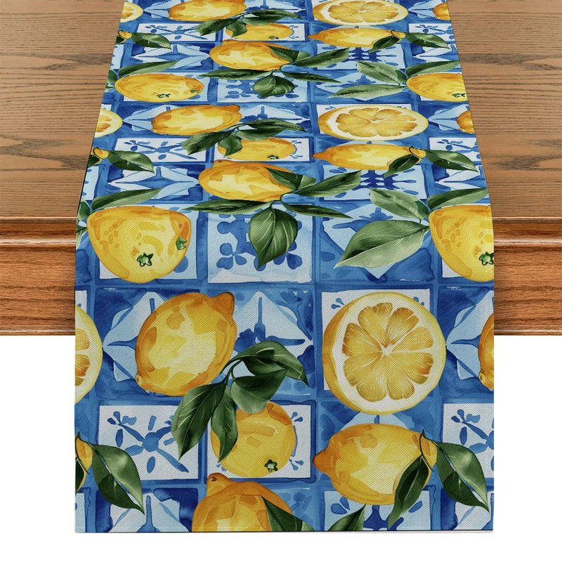 Fruit Lemon Table Runner Dresser Decor for Kitchen Holiday Party Table Runners Home Dining Room Kitchen Table Decoration