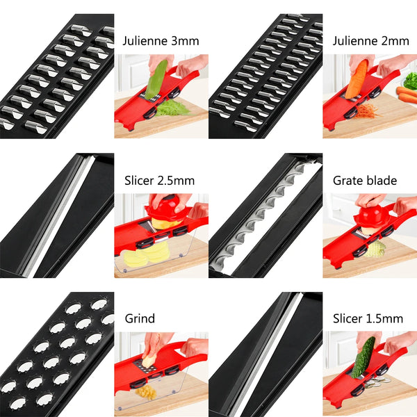 HILIFE Cooking Tool Sets Kitchen Gadget Vegetable Mandoline Slicer Multi-function Grater Fruit Cutter 6 Blades Slicer