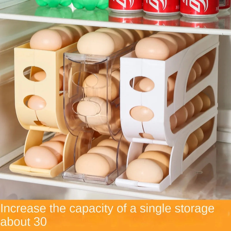 Large Capacity Automatic Egg Roller Household Four Tier Refrigerator Egg Storage Box Space Saving Kitchen Dedicated