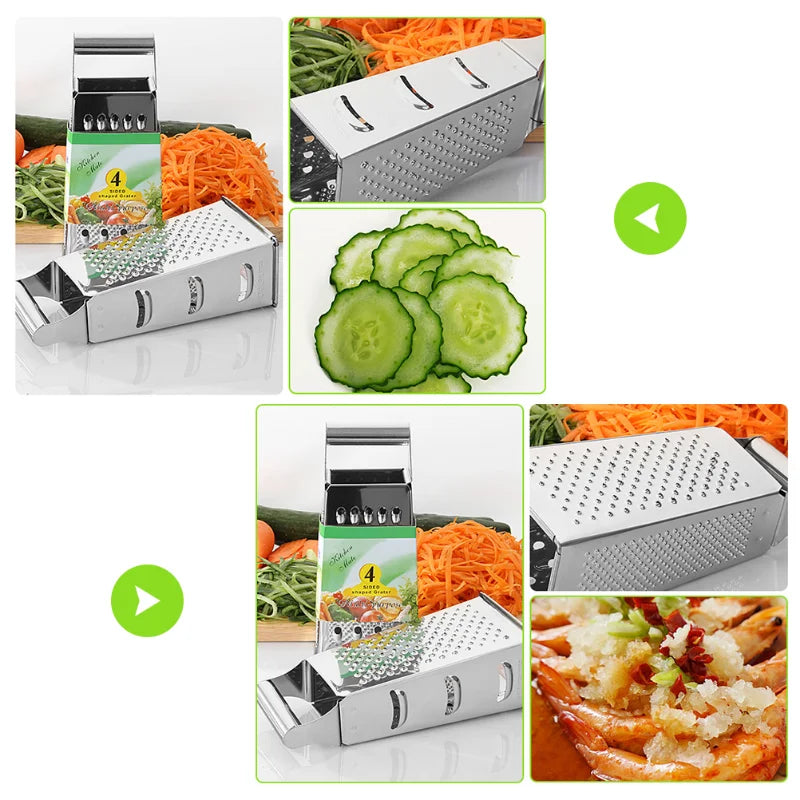 Stainless Steel 4 Sided Blades Household Box Grater Container Multipurpose Vegetables Cutter Kitchen Tools Manual Cheese Slicer