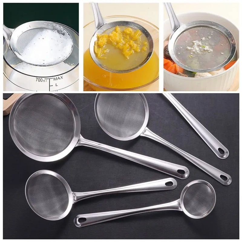 Stainless Steel Fine Mesh Strainers Kitchen Multi-functional Filter Spoon Oil Strainer Skimmer Flour Colander Sifter