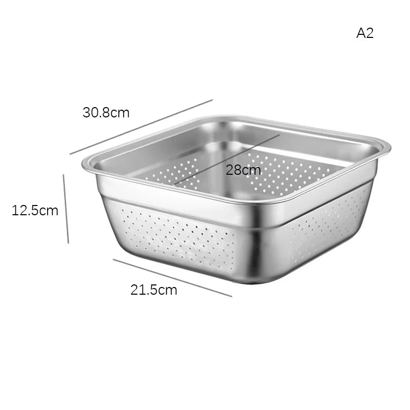 Stainless Steel Square Storage Organizer Tray Washing Vegetables Food Drain Basin Fruits Drain Basket Kitchen Accessories