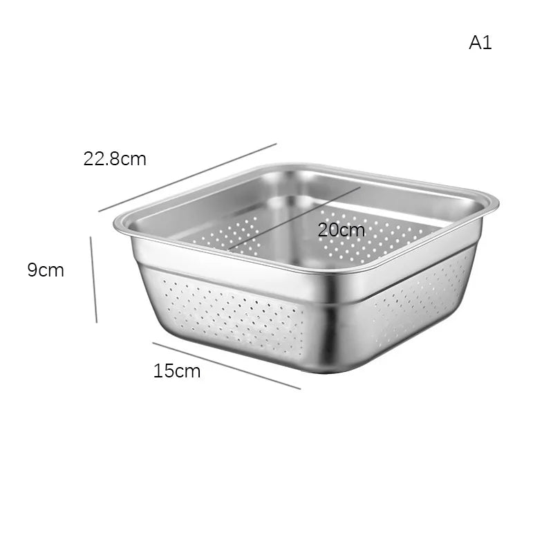 Stainless Steel Square Storage Organizer Tray Washing Vegetables Food Drain Basin Fruits Drain Basket Kitchen Accessories